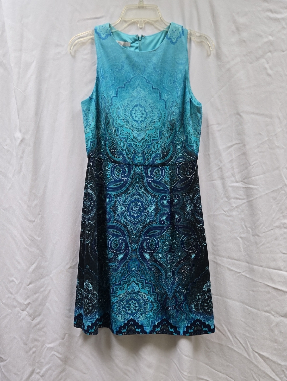 Sleeveless Blue Ombre Paisley Midi Dress